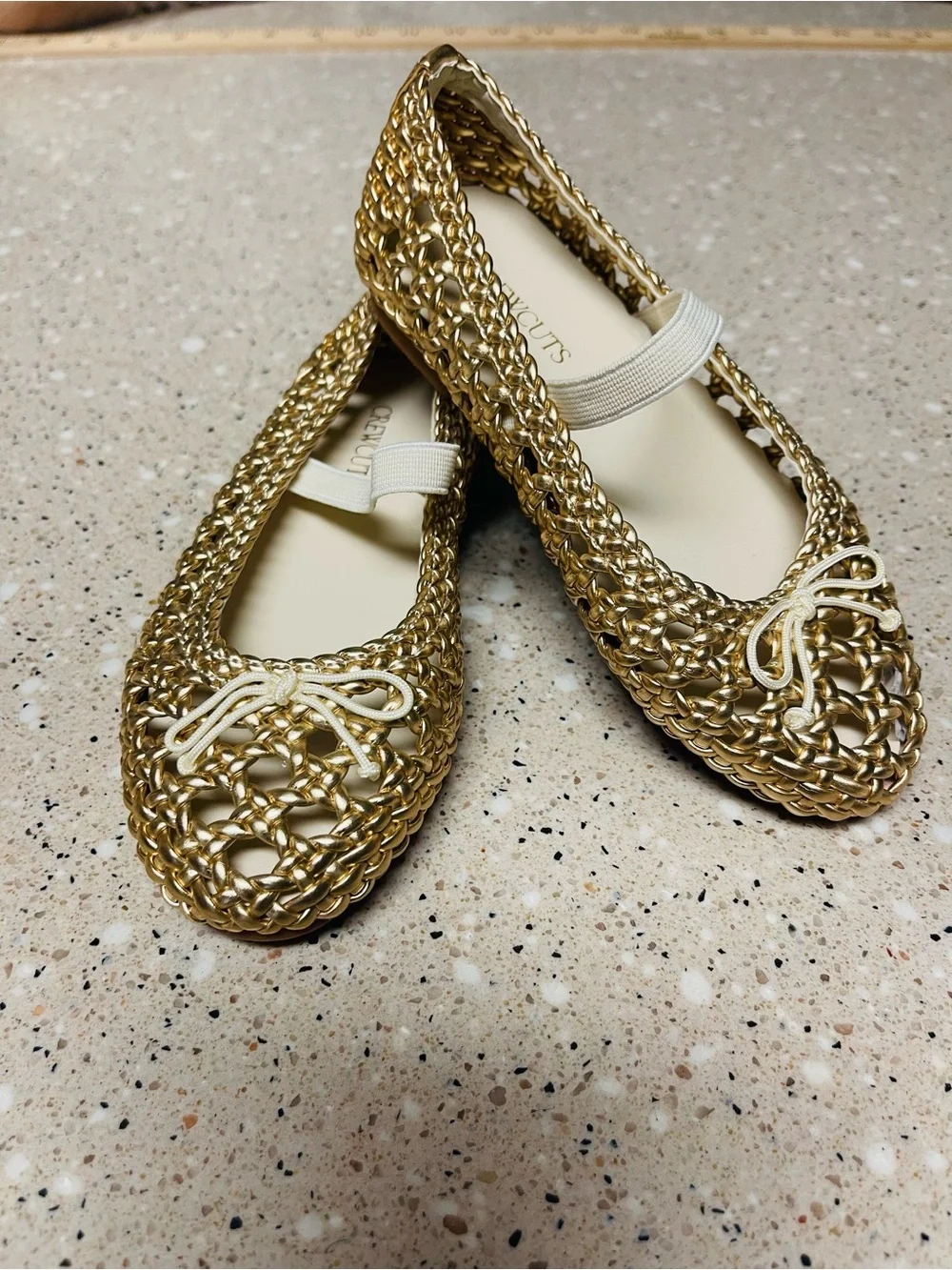 Crewcuts New Girls' Basketweave Ballet Flats Size 10 in Metallic Honey w/Strap